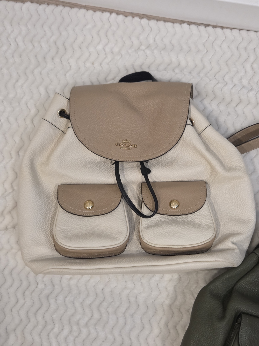 Coach Leather Drawstring Backpack in Colorblock Chalk & Taupe
